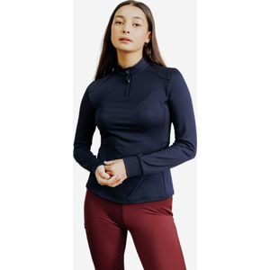 Warme poloshirt voor paardrijden dames 500 lange mouwen blauw