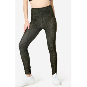 Fitnesslegging hoge taille voor dames luipaardprint kaki