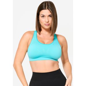 Naadloze sportbeha met racerback voor dames gemiddelde ondersteuning turquoise