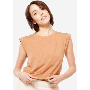 Loose crop top voor yoga beige