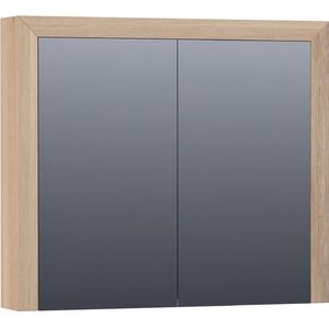 BRAUER Massief eiken Spiegelkast - 80x70x15cm - 2 links/rechtsdraaiende spiegeldeuren - Hout Smoked oak 70541SOG