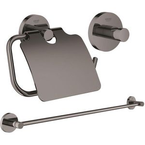 GROHE Essentials accessoireset 3-delig met handdoekhouder, handdoekhaak en toiletrolhouder met klep hard graphite sw98976/sw99000/sw99017/