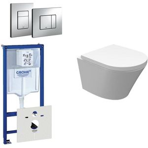 Wiesbaden Vesta Spoelrandloos toiletset bestaande uit inbouwreservoir, compact wandcloset met toiletzitting en bedieningsplaat chroom 0720001/0729205/sw98662/