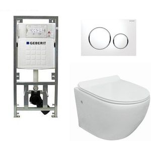 Go toiletset compact Rimless inclusief UP320 toiletreservoir met softclose en quickrelease toiletzitting met sigma20 bedieningsplaat wit 0701131/sw53743/sw242519/