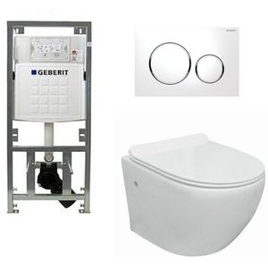 Go toiletset compact Rimless inclusief UP320 toiletreservoir met softclose en quickrelease toiletzitting met sigma20 bedieningsplaat wit 0701131/sw53743/sw242519/