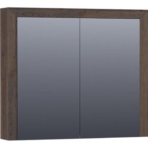 Saniclass Massief eiken Spiegelkast - 80x70x15cm - 2 links/rechtsdraaiende spiegeldeuren - Hout black oak 70541BOG