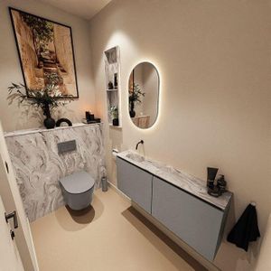 MONDIAZ TURE-DLUX 120cm toiletmeubel Smoke. EDEN wastafel Glace positie links. Zonder kraangat. TUREDX120SMOL0GLA