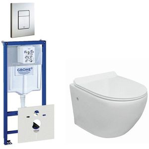 Go compact Toiletsetset - spoelrandloos - grohe inbouwreservoir - softclose - quickrelease - bedieningsplaat verticaal - rvs 0729205/0720026/sw242519/
