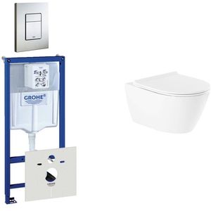 QeramiQ Salina Toiletset - inbouwreservoir - spoelrandloos - wandcloset - softclose - bedieningsplaat verticaal/horizontaal RVS 0729205/0720026/sw96855/sw96857/