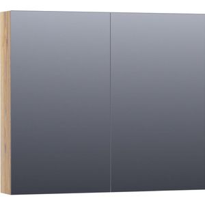 Saniclass Plain Spiegelkast - 80x70x15cm - 2 links/rechtsdraaiende spiegeldeuren - hout - Vintage oak SK-PL80VO