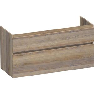 Saniclass Advance Wastafelonderkast - 120x46x60cm - 2 softclose greeploze lades - 2 sifonuitsparingen - en doorlopende lamellen - geborsteld hout - Vintage oak OK-MEA120-2VO