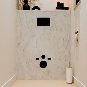 MONDIAZ HOPE Toiletplaat Set - solid surface achterwand - 100x125cm - Planchet 100x23cm - voorgeboord - Opalo TP100X125OPA-VGB