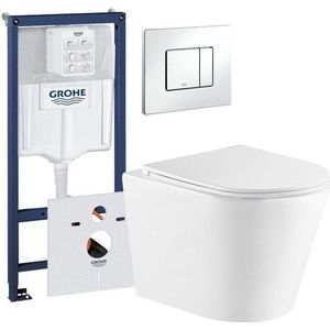 QeramiQ Dely Toiletset - Grohe inbouwreservoir - witte bedieningsplaat - toilet - zitting - mat wit 0720003/0729205/sw543432/