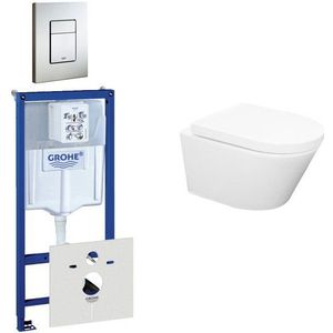 Wiesbaden Vesta Spoelrandloos toiletset bestaande uit inbouwreservoir, toiletpot met softclose toiletzitting en bedieningsplaat RVS 0729205/0720026/sw65812/