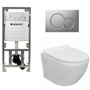 Go toiletset compact Rimless inclusief UP320 toiletreservoir met softclose en quickrelease toiletzitting met bedieningsplaat glans verchroomd 0701131/0700519/sw242519/