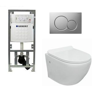 Go toiletset compact Rimless inclusief UP320 toiletreservoir met softclose en quickrelease toiletzitting met bedieningsplaat glans verchroomd 0701131/0700519/sw242519/