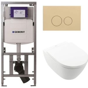 Villeroy Boch Subway 2.0 DirectFlush Toiletset - geberit reservoir - bedieningsplaat beige - ronde knoppen - softclose - wit 0701131/0124060/SW1102365/ga26028/