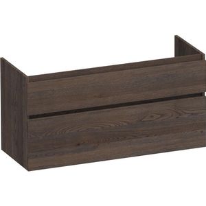 BRAUER Advance Wastafelonderkast - 120x46x60cm - 2 softclose greeploze lades - 1 sifonuitsparing - doorlopende lamellen - geborsteld hout - black oak OK-MEA120-1BO