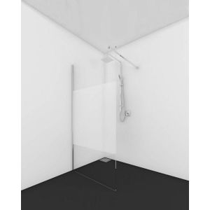 Van Rijn Products ST01 Vaste wand 118 cm breed 8mm helder glas met Geprinte baan 1000mm incl. chroom muurprofiel en vierkante stabi-stang 200cm hoog ST01120MGS