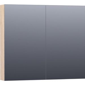 Saniclass Plain Spiegelkast - 80x70x15cm - 2 links/rechtsdraaiende spiegeldeuren - MFC - legno calore SK-PL80LC