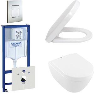 Villeroy & Boch ViFresh Toiletset - inbouwreservoir - diepspoel wandcloset - softclose - bedieningsplaat verticaal/horizontaal - RVS 0729205/0720026/0124060/sw60341/