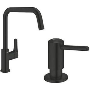 GROHE Eurosmart Keukenkraanset - mengkraan - 22.8cm - hoge uitloop - zeepdispenser - matte black SW1077355/SW1077401