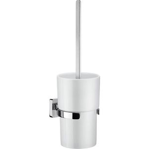 Smedbo Ice WC-borstelgarnituur - 9.8x38x10.6cm - zelfklevend / boren - Massief messing Chroom/Porcelein OK333P