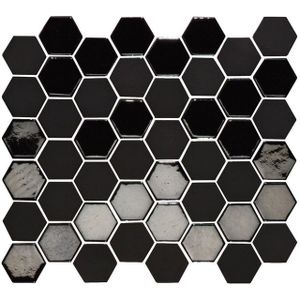The Mosaic Factory Valencia mozaïektegel - 27.6x32.9cm - wandtegel - Zeshoek/Hexagon - Gerecycled glas Black mat/glans VAL920