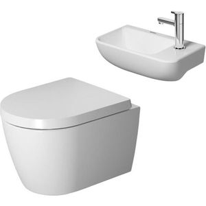 Duravit Me by starck Toiletset wandcloset compact softclose zitting glans wit en fonteinset wit 40x22cm incl fonteinkraan en sifon chroom sw115544/sw448662