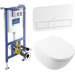 Villeroy & Boch Subway 3.0 Toiletset - zonder spoelrand - diepspoel - inbouwreservoir - twistflush - bedieningsplaat wit glans - zitting softclose & quickrelease - ceramic+ stone white 92242700 / 92249068 / 4670T0RW