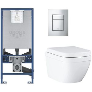 GROHE Rapid SLX toiletset met inbouwreservoir, keramieken wandcloset met small bedieningsplaat chroom sw107663/sw227373/sw336186/