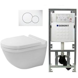 Duravit Starck 3 toiletset met Geberit inbouwreservoir toiletzitting met Saniclass softclose zitting en sigma01 bedieningsplaat wit SW729015/0701131/0700518/ga69956/