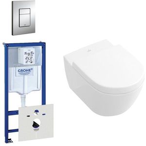 Villeroy & Boch Subway 2.0 compact toiletset bestaande uit inbouwreservoir, toiletpot, toiletzitting en bedieningsplaat mat chroom 0720002/0729205/1024232/1025456/