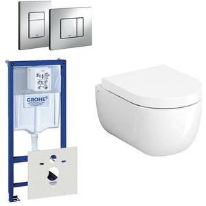 Clou Hammock Compact Toiletset - inbouwreservoir - wandtoilet - softclose - quickrelease - bedieningsplaat verticaal/horizontaal - chroom 0720001/0729205/sw106248/sw106250/