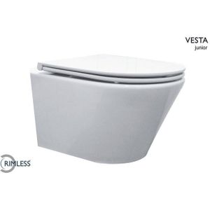 Wiesbaden Vesta junior wandcloset rimless verkort met Flatline toiletzitting softclose en quick release glans wit 32.3416