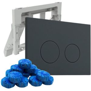 QeramiQ Push Bedieningsplaat met toiletblokjeshouder - voor Geberit UP320 inbouwreservoir - dualflush - ronde knoppen - kunststof - inclusief 12 toiletblokjes - mat antraciet SW1102376/SW1233495/SW1211203