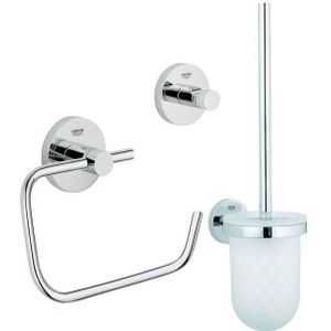 GROHE Essentials Toilet accessoireset 3-delig met toiletborstelhouder, handdoekhaak en toiletrolhouder zonder klep chroom 0438129/0438143/0438137/