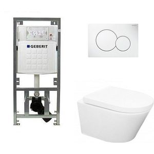 Wiesbaden Vesta toiletset Rimless 52cm inclusief UP320 toiletreservoir en softclose toiletzitting met bedieningsplaat wit 0701131/0700518/sw65812/