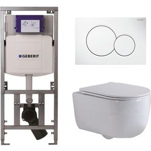 QeramiQ Dely Swirl Toiletset - 36.5x53cm - Geberit UP320 Burda inbouwreservoir - slim zitting - witte sigma bedieningsplaat - ronde knoppen - glans wit 0701131/0700518/SW1000766/SW1026256