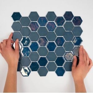 The Mosaic Factory Valencia mozaïektegel - 27.6x32.9cm - wandtegel - Zeshoek/Hexagon - Gerecycled glas Blue mat/glans VAL650