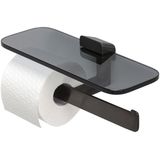 Geesa Shift Toiletrolhouder dubbel Zwart metaal geborsteld met planchet van rookglas 9199480966