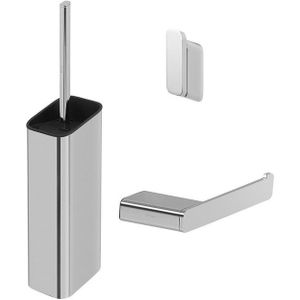 Geesa Shift Toiletaccessoireset - Toiletborstel met houder - Toiletrolhouder zonder klep - Handdoekhaak - Chroom 91990002115