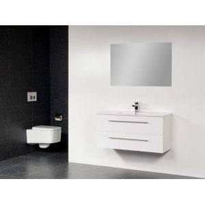 Saniclass Smallline badmeubel met spiegel 60x38cm keramisch hoogglans wit 1 kraangat sw2191/sw3071/sw7115/sw8578/