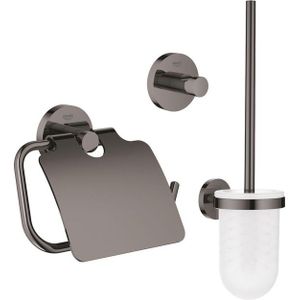 GROHE Essentials Toilet accessoireset 3-delig met toiletborstelhouder, handdoekhaak en toiletrolhouder met klep hard graphite sw99000/sw99016/sw99040/