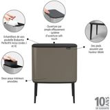 Brabantia Bo Touch Bin Prullenbak - 11 + 23 liter - Afvalscheiding - Platinum