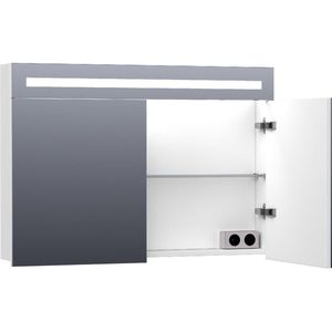 BRAUER 2.0 Spiegelkast - 100x70x15cm - verlichting geintegreerd - 2 links- en rechtsdraaiende spiegeldeuren - MDF - mat wit 7296