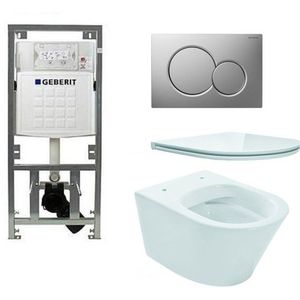 Praya Vesta Toiletset - rimless - 52cm - UP320 reservoir - flatline - softclose - quickrelease - bedieningsplaat - glans verchroomd 0701131/0700519/sw95748/sw96079/