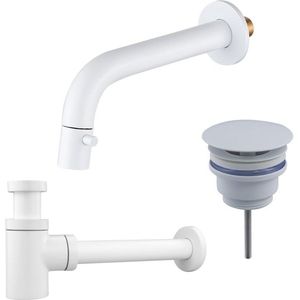 Fortifura Calvi Fonteinkraanset - inbouw - uitloop 18cm - inkortbaar - sifon - always open plug - mat wit SW1108833/SW696206/SW696216
