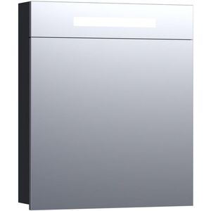 Saniclass 2.0 Spiegelkast - 60x70x15cm - verlichting geintegreerd - 1 rechtsdraaiende spiegeldeur - MFC - black wood 7205