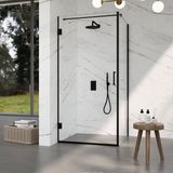 Fortifura Galeria Douchecabine - 100x140x200cm - scharnieren - deurgreep - stabilisatiestang - vlak - helder veiligheidsglas - Geborsteld gunmetal PVD (Antraciet) SW1122549/SW1122563/SW797907/SW797916